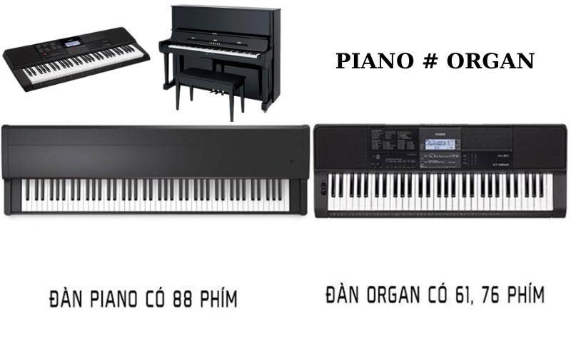 Đàn organ khác đàn piano ở nhiều khía cạnh, bao gồm cách hoạt động, âm thanh và phong cách chơi